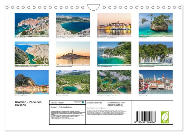 Produktbild: Kroatien - Perle des Balkans (Wandkalender 2026 DIN A4 quer), CALVENDO Monatskalender