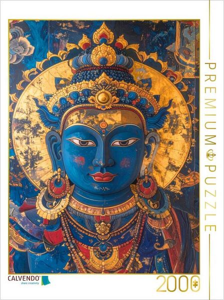 CALVENDO Puzzle Buddha in Blau und Gold | 2000 Teile Lege-Größe 90x67cm Foto-Puzzle für glückliche Stunden