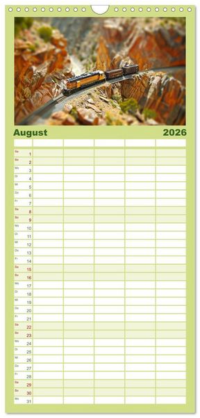 Produktbild: Familienplaner 2026 - Miniaturwelt Eisenbahn - Zug um Zug ins Abenteuer mit 5 Spalten (Wandkalender, 21 x 45 cm) CALVENDO