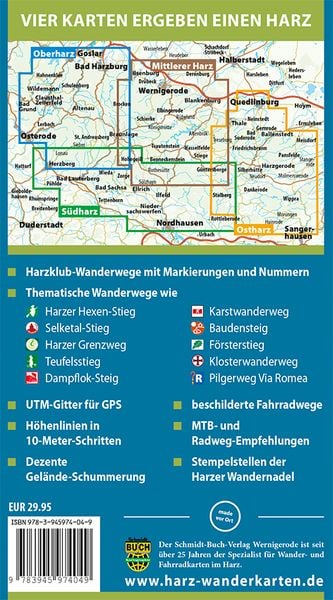 Produktbild: Der Harz in 4 Teilen. Wander- und Fahrradkartenset 1 : 30 000