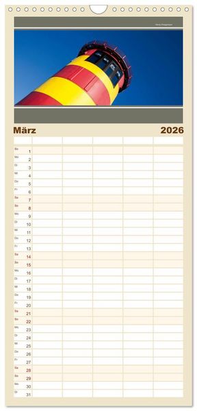 Produktbild: Familienplaner 2026 - Der Pilsumer Leuchtturm mit 5 Spalten (Wandkalender, 21 x 45 cm) CALVENDO