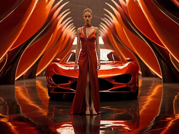 Produktbild: CALVENDO Puzzle Modernes Concept Design Auto in Rot mit junger Frau | 2000 Teile Lege-Gr&ouml;&szlig;e 90x67cm Foto-Puzzle f&uuml;r gl&uuml;ckliche Stunden