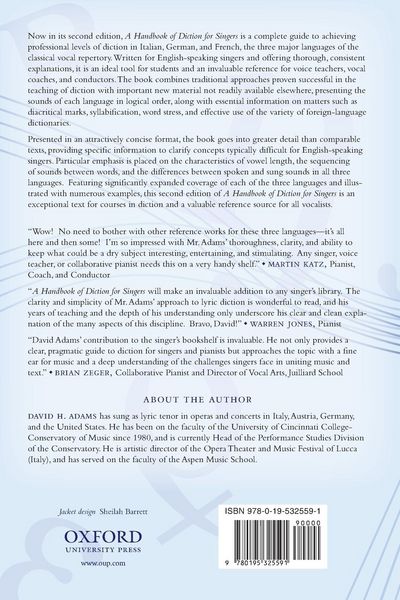 Produktbild: Handbook of Diction for Singers