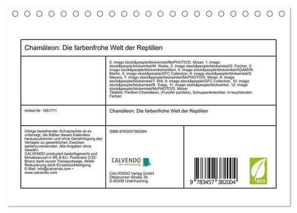 Produktbild: Cham&auml;leon: Die farbenfrohe Welt der Reptilien (Tischkalender 2026 DIN A5 quer), CALVENDO Monatskalender