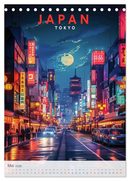Produktbild: Japan - Old School Poster Style (Tischkalender 2026 DIN A5 hoch), CALVENDO Monatskalender