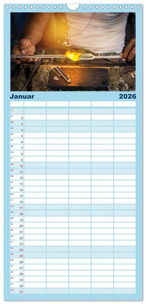 Produktbild: Familienplaner 2026 - Glasblasen filigranes Handwerk mit 5 Spalten (Wandkalender, 21 x 45 cm) CALVENDO