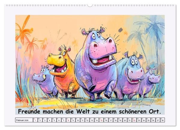 Produktbild: S&uuml;&szlig;e Flusspferde. Hippopotamus Weisheiten zum Schmunzeln (Wandkalender 2026 DIN A2 quer), CALVENDO Monatskalender