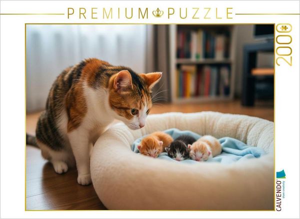 CALVENDO Puzzle Katzenbabys schlafen im Körbchen | 2000 Teile Lege-Größe 90x67cm Foto-Puzzle für glückliche Stunden