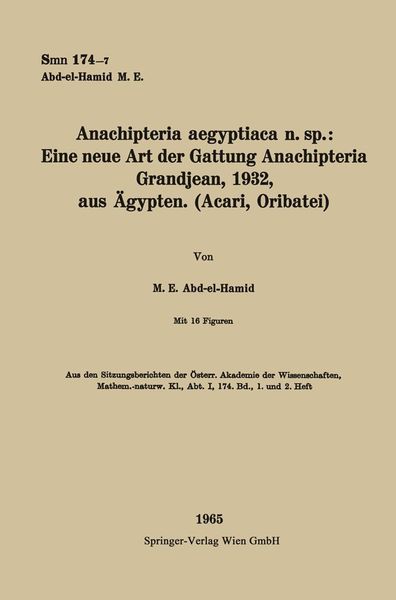 Produktbild: Anachipteria aegyptiaca n. sp.: Eine neue Art der Gattung Anachipteria Grandjean, 1932, aus &Auml;gypten. (Acari, Oribatei)