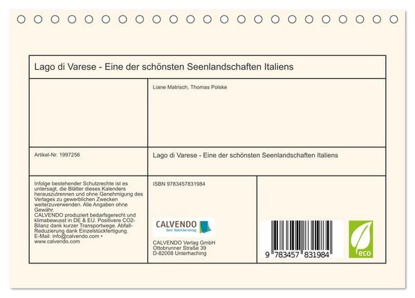 Produktbild: Lago di Varese - Eine der sch&ouml;nsten Seenlandschaften Italiens (Tischkalender 2026 DIN A5 quer), CALVENDO Monatskalender