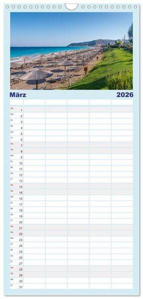 Produktbild: Familienplaner 2026 - Str&auml;nde der Insel Rhodos mit 5 Spalten (Wandkalender, 21 x 45 cm) CALVENDO