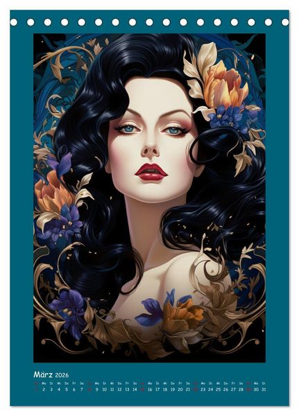 Produktbild: Glanz der Filmdiven. Art Nouveau Paintings im Poster-Stil (Tischkalender 2026 DIN A5 hoch), CALVENDO Monatskalender