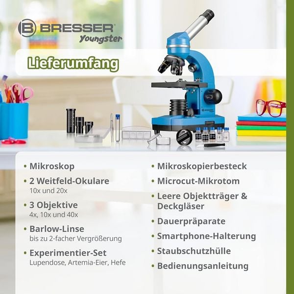 Produktbild: Bresser Junior 11188 - Sch&uuml;ler-Mikroskop Biolux SEL (blau), Auf- und Durchlichtmikroskop mit 40x-1.600-facher Vergr&ouml;&szlig;erung
