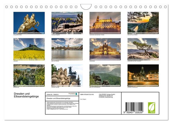 Produktbild: Dresden und Elbsandsteingebirge (Wandkalender 2026 DIN A4 quer), CALVENDO Monatskalender