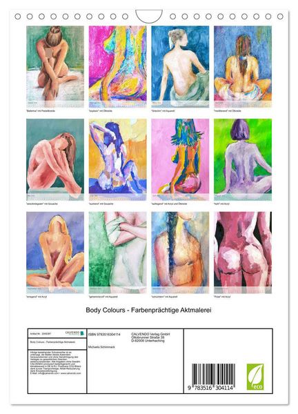 Produktbild: Body Colours - Farbenpr&auml;chtige Aktmalerei (Wandkalender 2026 DIN A4 hoch), CALVENDO Monatskalender