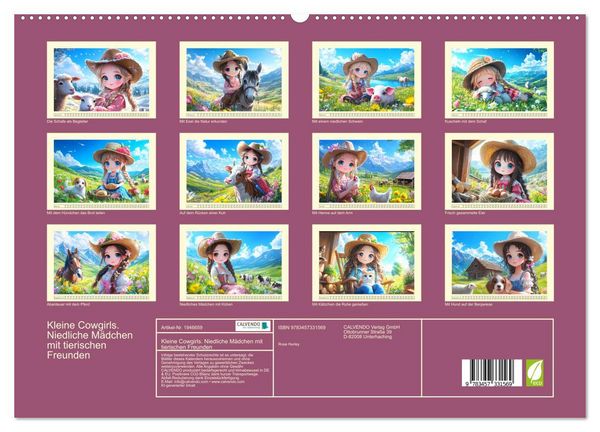Produktbild: Kleine Cowgirls. Niedliche M&auml;dchen mit tierischen Freunden (hochwertiger Premium Wandkalender 2026 DIN A2 quer), Kunstdruck in Hochglanz