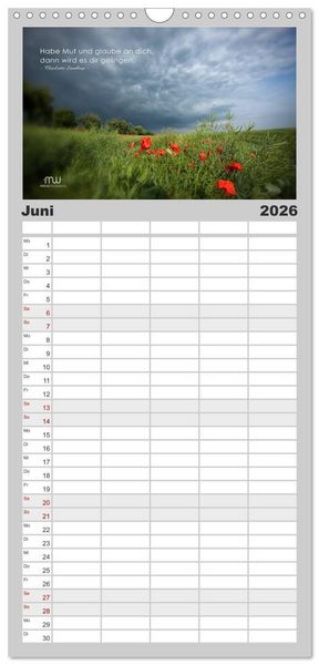 Produktbild: Familienplaner 2026 - Gedanken... Bildkalender mit Spr&uuml;chen mit 5 Spalten (Wandkalender, 21 x 45 cm) CALVENDO