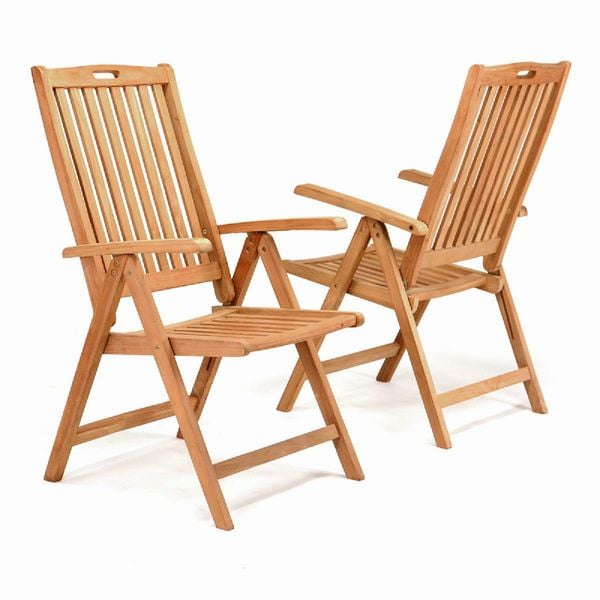 2er Set Hochlehner Klappstuhl Gartenstuhl | Teak Holz behandelt | Maße H . 110cm, B. 56cm, T. 75cm