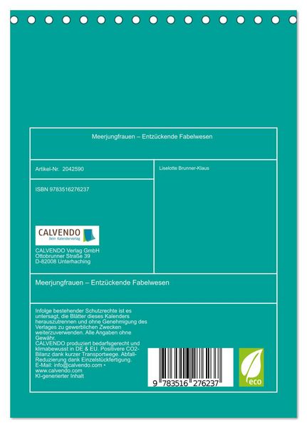 Produktbild: Meerjungfrauen &ndash; Entz&uuml;ckende Fabelwesen (Tischkalender 2026 DIN A5 hoch), CALVENDO Monatskalender