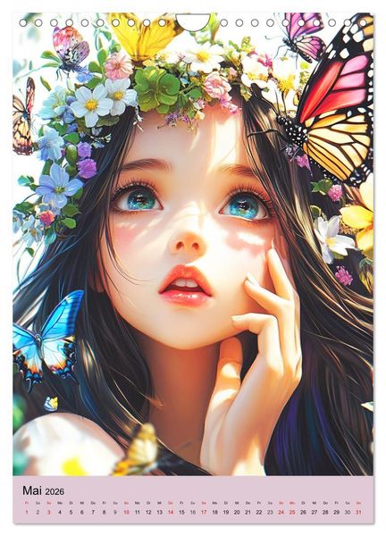 Produktbild: Magische Manga-Girls. Zauberhafte Illustrationen mit Krafttieren (Wandkalender 2026 DIN A4 hoch), CALVENDO Monatskalender