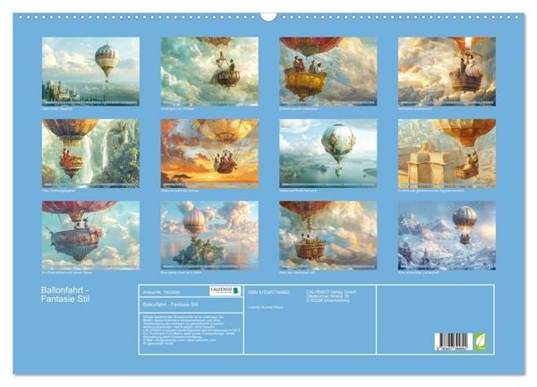 Produktbild: Ballonfahrt - Fantasie Stil (Wandkalender 2026 DIN A2 quer), CALVENDO Monatskalender