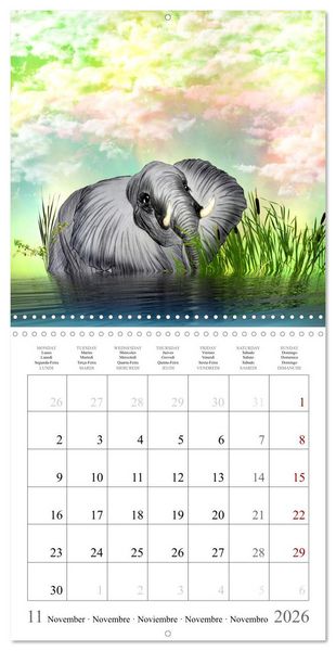 Produktbild: Grands et doux Les &eacute;l&eacute;phants (Calendrier mural carr&eacute; 2026 30x30 cm) Calendrier double avec une page pour vos prises de notes