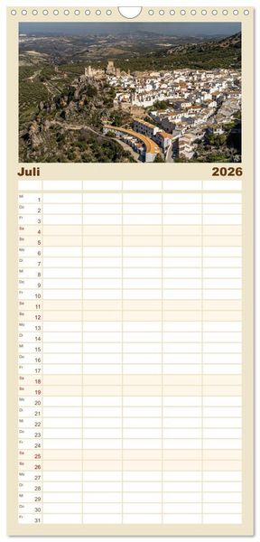 Produktbild: Familienplaner 2026 - Andalusiens weisse D&ouml;rfer mit 5 Spalten (Wandkalender, 21 x 45 cm) CALVENDO