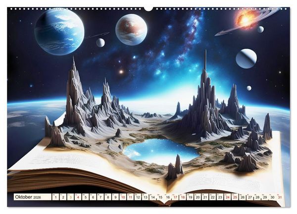 Produktbild: Fantasy-B&uuml;cher Sch&ouml;nheit des Universums (hochwertiger Premium Wandkalender 2026 DIN A2 quer), Kunstdruck in Hochglanz