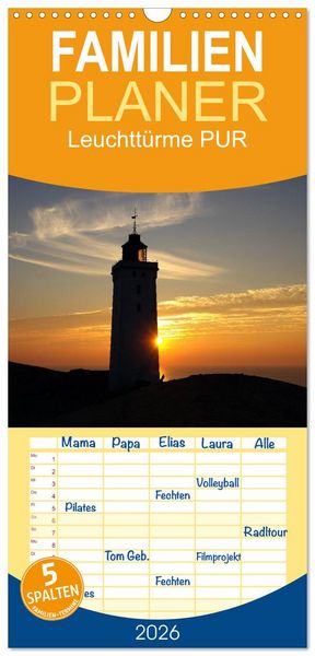 Produktbild: Familienplaner 2026 - Leuchtt&uuml;rme PUR mit 5 Spalten (Wandkalender, 21 x 45 cm) CALVENDO