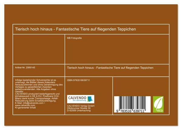 Produktbild: Tierisch hoch hinaus - Fantastische Tiere auf fliegenden Teppichen (Tischkalender 2026 DIN A5 quer), CALVENDO Monatskalender