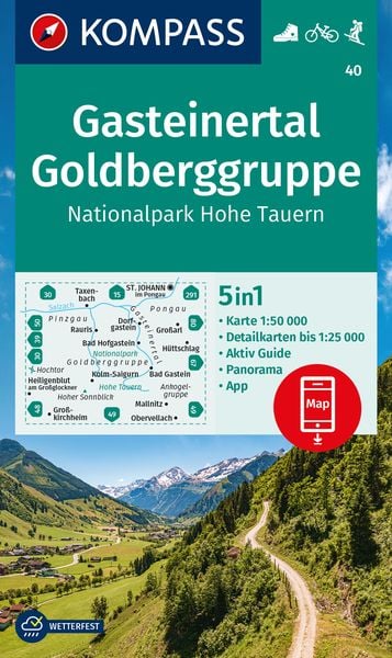 KOMPASS Wanderkarte 40 Gasteinertal, Goldberggruppe, Nationalpark Hohe Tauern 1:50.000, Sonstige von , Kompass-Karten, 978-3-99121-783-1