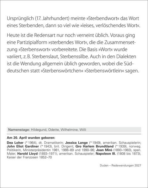 Produktbild: Duden Das Salz in der (Buchstaben-)Suppe Tagesabrei&szlig;kalender 2027 - Redewendungen und ihre Bedeutung