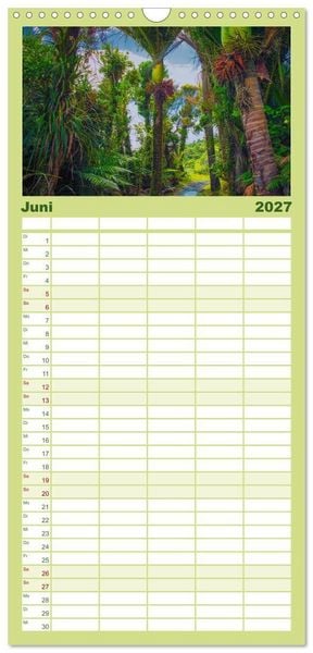 Produktbild: Familienplaner 2027 - Traumhafte Wege - Unterwegs auf Neuseelands S&uuml;dinsel mit 5 Spalten (Wandkalender, 21 x 45 cm) CALVENDO