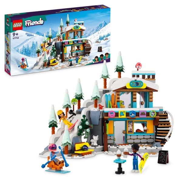 LEGO Friends 41756 Skipiste und Café, Winter-Set mit Puppen und Tierfigur
