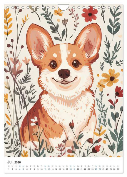 Produktbild: Corgis im Blumenrausch (Wandkalender 2026 DIN A4 hoch), CALVENDO Monatskalender