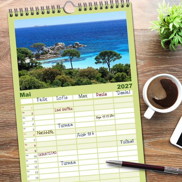 Produktbild: Familienplaner 2027 - Korsika - raue Sch&ouml;nheit mit 5 Spalten (Wandkalender, 21 x 45 cm) CALVENDO