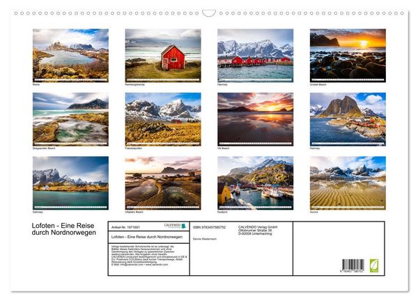 Produktbild: Lofoten - Eine Reise durch Nordnorwegen (Wandkalender 2026 DIN A2 quer), CALVENDO Monatskalender