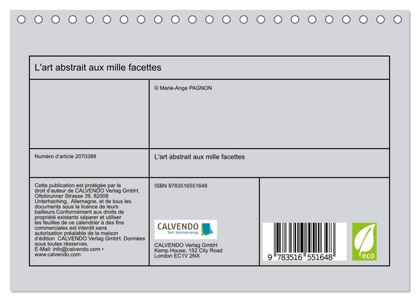 Produktbild: L'art abstrait aux mille facettes (Calendrier de bureau 2026 DIN A5 vertical), CALVENDO calendrier mensuel