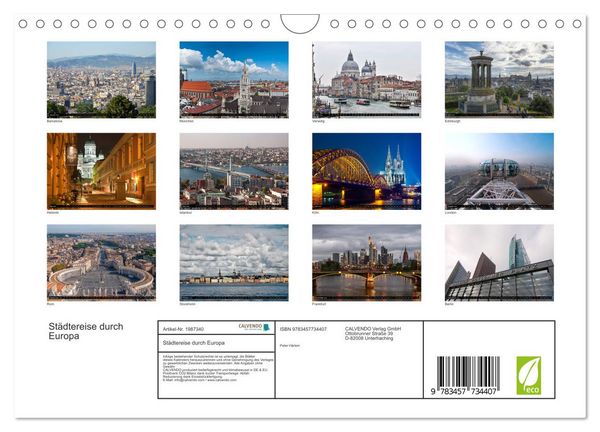 Produktbild: St&auml;dtereise durch Europa (Wandkalender 2026 DIN A4 quer), CALVENDO Monatskalender