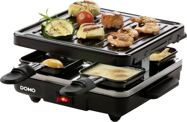 DOMO Just us DO9147G Raclette Grillfunktion, Antihaftbeschichtung, Kontrollleuchte, 4 Pfännchen Schwarz