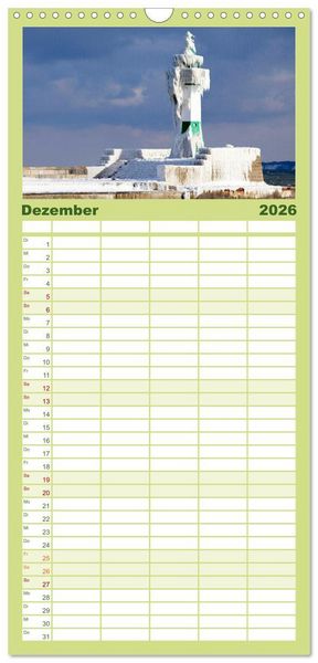 Produktbild: Familienplaner 2026 - Leuchtt&uuml;rme: Die Sch&ouml;nsten an Nord- und Ostsee mit 5 Spalten (Wandkalender, 21 x 45 cm) CALVENDO