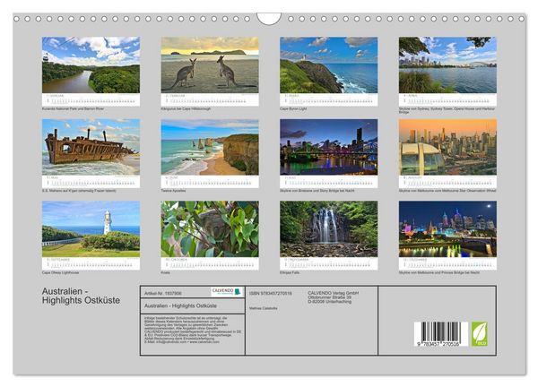 Produktbild: Australien - Highlights Ostk&uuml;ste (Wandkalender 2026 DIN A3 quer), CALVENDO Monatskalender