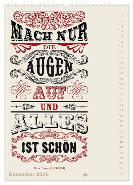 Produktbild: Die sch&ouml;nsten Lebensweisheiten Typo - Kalender (hochwertiger Premium Wandkalender 2026 DIN A2 hoch), Kunstdruck in Hochglanz