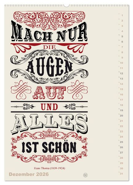 Produktbild: Die sch&ouml;nsten Lebensweisheiten Typo - Kalender (Wandkalender 2026 DIN A2 hoch), CALVENDO Monatskalender