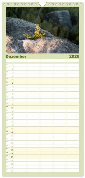 Produktbild: Familienplaner 2026 - Zauberhaftes Heidekraut - Elbsandstein mit 5 Spalten (Wandkalender, 21 x 45 cm) CALVENDO