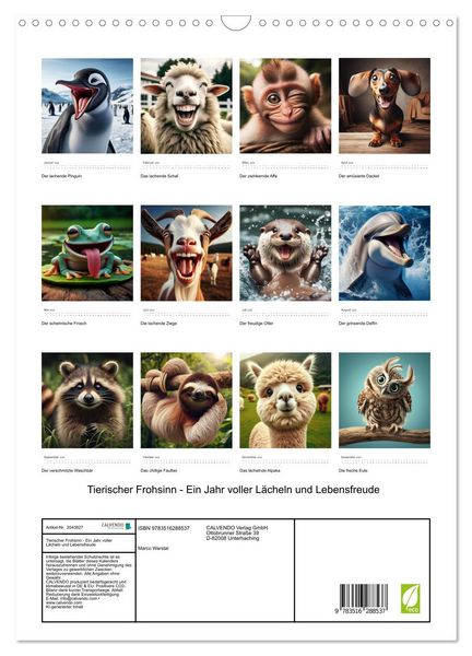 Produktbild: Tierischer Frohsinn - Ein Jahr voller L&auml;cheln und Lebensfreude (Wandkalender 2026 DIN A3 hoch), CALVENDO Monatskalender