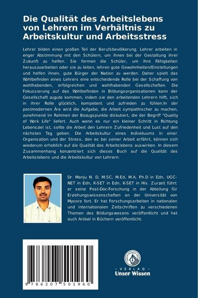 Produktbild: Die Qualit&auml;t des Arbeitslebens von Lehrern im Verh&auml;ltnis zu Arbeitskultur und Arbeitsstress