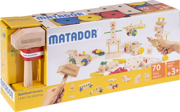 Produktbild: MATADOR 21070 - Maker M070, Baukasten, Holz, 70 Teile, Konstruktionsbaukasten, ab 3 Jahren, Spielend lernen!
