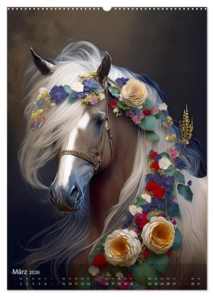Produktbild: Pferde im Bl&uuml;tenzauber &ndash; Blumige Portraits edler Vierbeiner (hochwertiger Premium Wandkalender 2026 DIN A2 hoch), Kunstdruck in Hochglanz