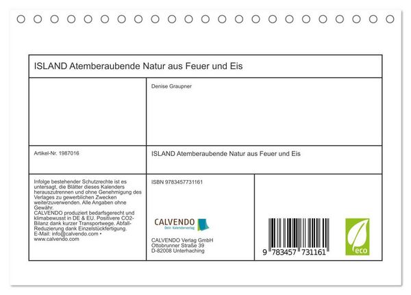 Produktbild: ISLAND Atemberaubende Natur aus Feuer und Eis (Tischkalender 2026 DIN A5 quer), CALVENDO Monatskalender